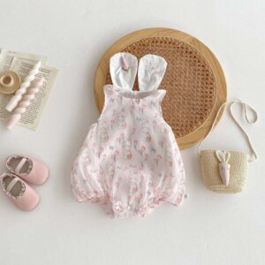 Kids Baby Girls Casual Cute Rabbit Print Sleeveless Romper