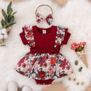 Kids Baby Girls Casual Cute Tiny Flower Short Sleeve Romper