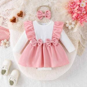 Kids Baby Girls Cute Bow Long Sleeve Romper