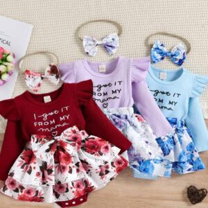 Kids Baby Girls Casual Cute Bow Floral Alphabet Long Sleeve Romper