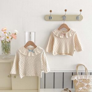 Kids Baby Girls Tiny Flower Long Sleeve Ruffled Top