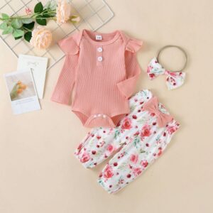 Kids Baby Girls Cute Long Sleeve Romper Flower Trousers Sets