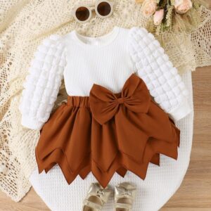 Kids Baby Girls Cute Long Sleeve Top Bow Skirt Sets