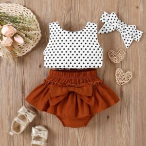 Kids Baby Girls Casual Cute Polka Dot Tank Top Bow Skirt Sets