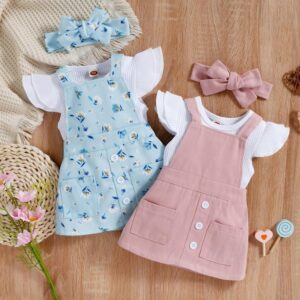 Kids Baby Girls Cute Short Sleeve Romper Tiny Flower Skirt Sets