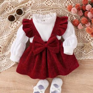 Kids Baby Girls Casual Cute Long Sleeve Romper Bow Skirt Sets