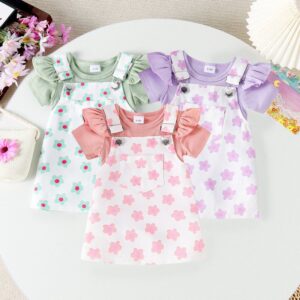 Kids Baby Girls Casual Cute Short Sleeve Romper Flower Dress Sets