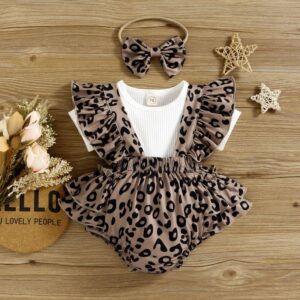 Kids Baby Girls Casual Cute Short Sleeve Top Leopard Romper Sets