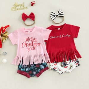 Kids Baby Girls Cute Letters Print Tassel Short Sleeve T-Shirt Shorts Sets