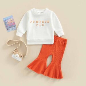 Kids Baby Girls Cute Alphabet Print Long Sleeve Sweatshirts Flare Trousers Sets