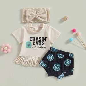 Kids Baby Girls Cute Letters Print Tassel Short Sleeve T-Shirt Shorts Sets