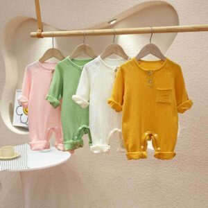 Kids Baby Boys Girls Cute Solid Color Long Sleeve Romper