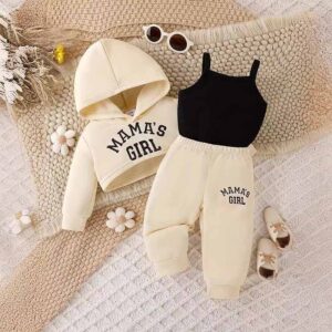 Kids Baby Girls Autumn Winter Casual Alphabet Print Long Sleeve Cropped Hoodies Camisole Trousers Three Piece Sets