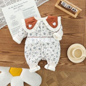 Kids Baby Girls Autumn Winter Casual Cute Tiny Flower Fleeces Long Sleeve Romper