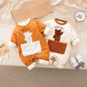 Kids Baby Boys Girls Autumn Winter Casual Cute Bear Fleeces Long Sleeve Romper