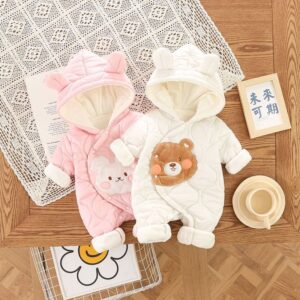 Kids Baby Boys Girls Autumn Winter Casual Cute Rabbit Bear Fleeces Long Sleeve Hooded Romper