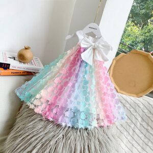 Girls Sweet Big Bow Colorful Three-dimensional Flower Dress