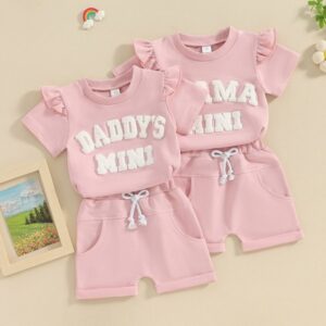 Kids Baby Girls Casual Cute Alphabet Short Sleeve Sweatshirts Shorts Sets