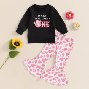 Kids Baby Girls Casual Cute Alphabet Long Sleeve Sweatshirts Flare Trousers Sets