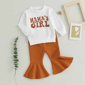 Kids Baby Girls Casual Cute Alphabet Long Sleeve Sweatshirts Flare Trousers Sets