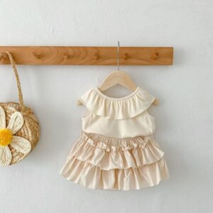 Kids Baby Girls Casual Cute Solid Color Sleeveless Peter Pan Collar Tank Top Skirt Sets