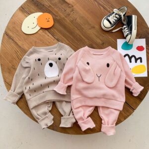 Kids Baby Boys Girls Casual Cute Cartoon Print Waffle Long Sleeve Sweatshirts Pants Sets