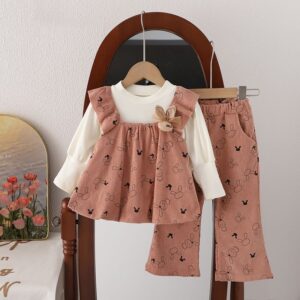 Kids Baby Girls Casual Cute Cartoon Print Long Sleeve Top Corduroy Trousers Sets