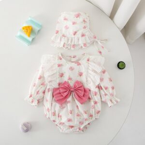 Kids Baby Girls Casual Cute Sweet Flower Print Long Sleeve Romper