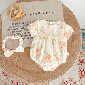 Kids Baby Girls Casual Cute Flower Print Short Sleeve Romper