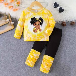 Kids Baby Girls Casual Cute Cartoon Print Long Sleeve T-Shirt Color Matching Trousers Sets