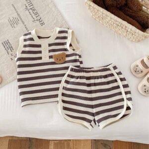 Kids Baby Boys Girls Casual Cute Stripe Sleeveless Top Shorts Sets