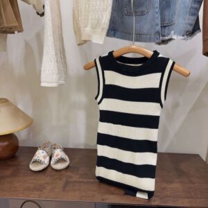 Children Kids Baby Fashion Girls Sleeveless Stripe Print Dress