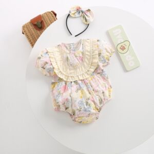 Kids Baby Girls Casual Cute Tiny Flower Print Short Sleeve Romper