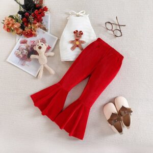 Kids Baby Girls Casual Cute Cartoon Bear Sleeveless Halter Neck Top Flare Trousers Set