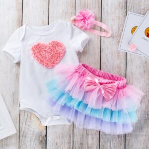 Kids Baby Girls Sweet Cute Birthday Party Pattern Short Sleeve Romper Mesh Skirt Set