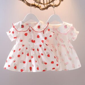 Kids Baby Girls Summer Casual Cute Strawberry Print Short Sleeve Dress
