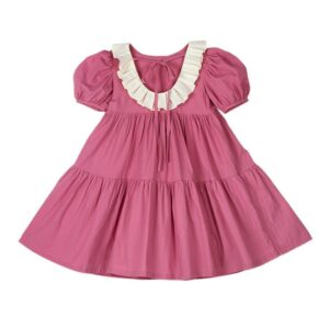 Children Kids Baby Fashion Girls Short Sleeve Backless Peter Pan Collar Princess Dress