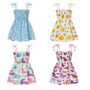 Children Kids Toddlers Fashion Girls Sleeveless Flower Print Suspenders Dress