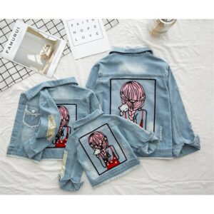 Kids Girls Casual Sequin Hole Denim Beauty Figure Girl Jacket Loose Single-breasted Denim Coat
