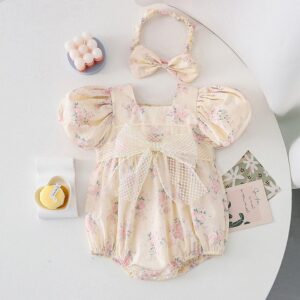 Kids Baby Girls Casual Cute Tiny Flower Print Short Sleeve Romper