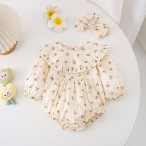 Kids Baby Girls Casual Cute Tiny Flower Print Long Sleeve Romper