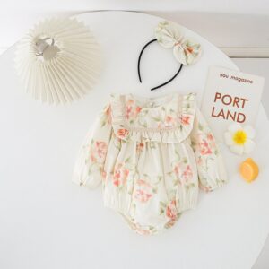 Kids Baby Girls Casual Cute Flower Print Long Sleeve Romper