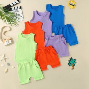 Kids Baby Boys Girls Casual Cute Solid Color Tank Top Shorts Set