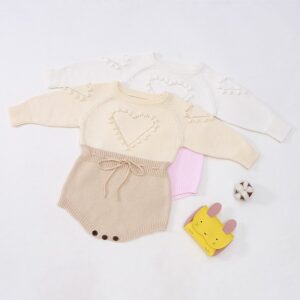 Kids Baby Girls Autumn Winter Casual Cute Color Blocking Heart Long Sleeve Sweater Romper