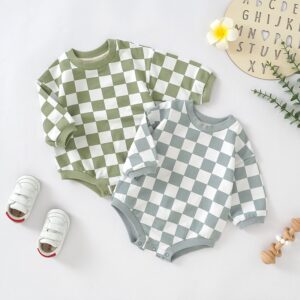 Kids Baby Boys Girls Casual Cute Plaid Print Long Sleeve Romper
