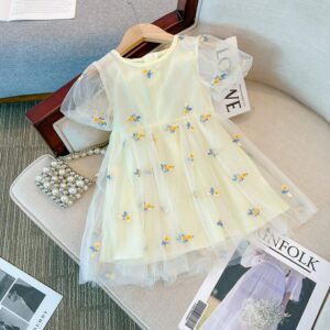 Girls Fashion Floral Embroidery Mesh Dress