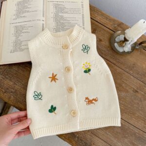 Kids Baby Girls Autumn Winter Casual Cute Cartoon Sleeveless Cardigan Knitted Vest