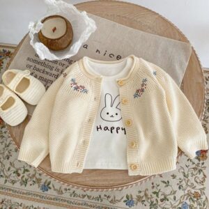 Kids Baby Girls Autumn Winter Casual Cute Tiny Flower Long Sleeve Cardigan Knitted Sweater