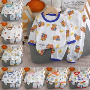 Kids Baby Boys Girls Casual Cute Cartoon Print Long Sleeve T-Shirt Trousers Set