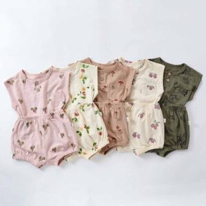Kids Baby Boys Girls Casual Cute Tiny Flower Print Sleeveless T-Shirt Shorts Set